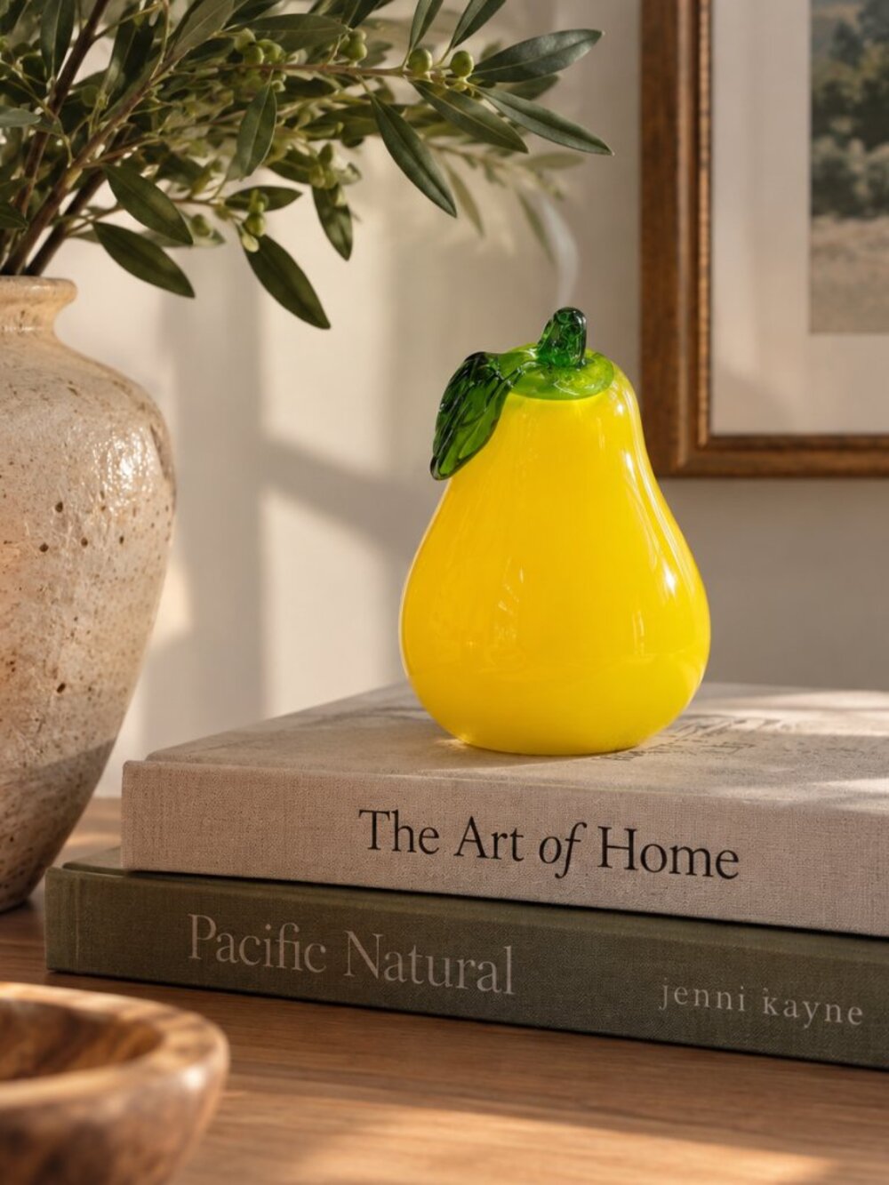 Vintage MCM Hand Blown Yellow Pear Glass‎ Fruit
